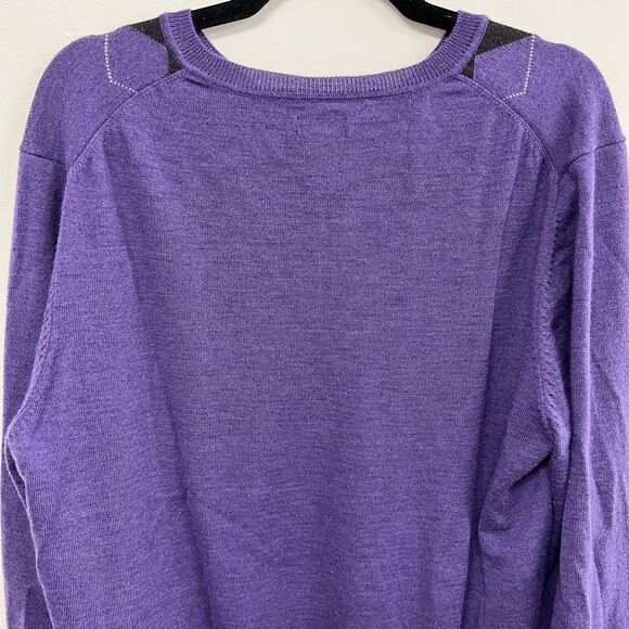 Apt. 9 Men’s XXL Argyle V-Neck Sweater Purple Merino Wool Blend Preppy Classic - Picture 4 of 13
